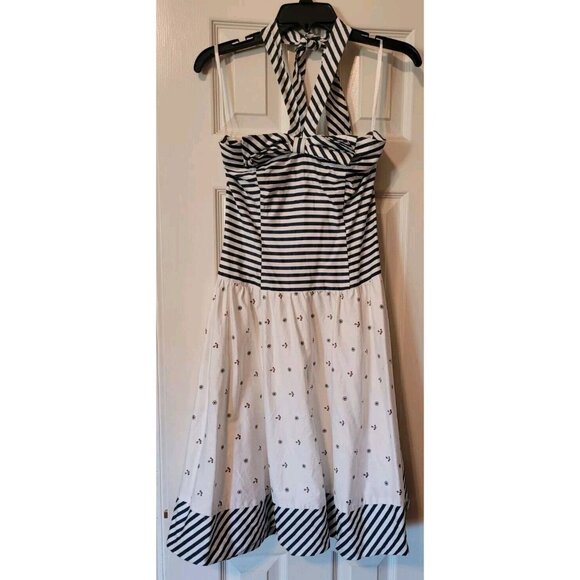 Unique Vintage 50s Style Dress Nautical Halter Fit And Flare Swing Dress Sz Med - Picture 1 of 4